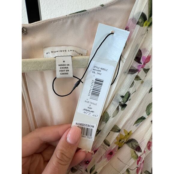 ML Monique Lhuillier | Floral Pleated Chiffon Gown - Picture 6 of 9